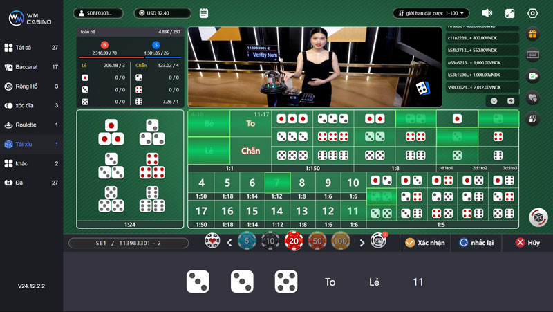 Các trò chơi tại WM Casino